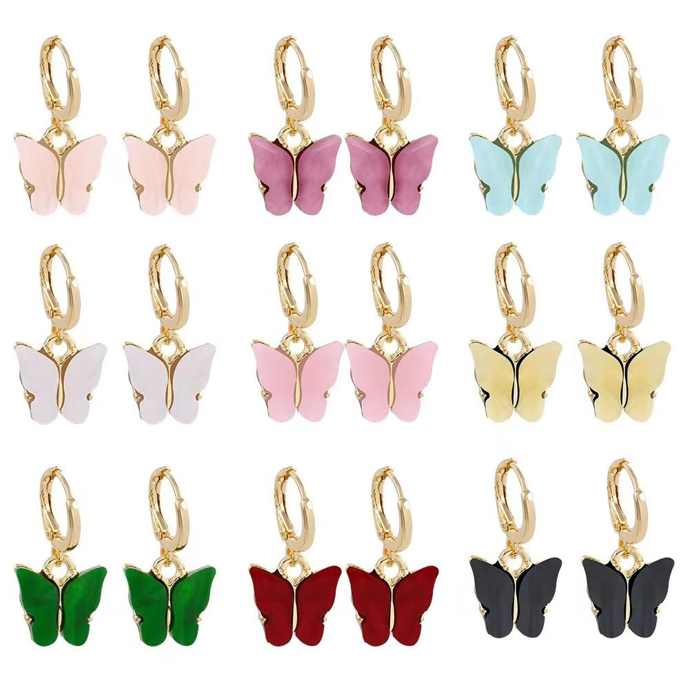 Venta al por mayor Pendientes De Metal De Mariposa De Acrílico Colorido